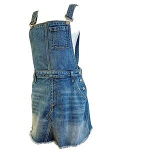 7‎ FOR ALL MANKIND  Light Wash Denim Overall Raw Hem  Dress. Womens Sz Med
